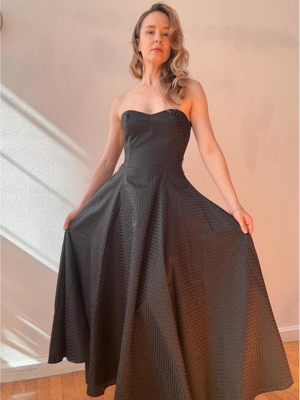 Vintage 1990s Jennifer George Black Checkered Strapless Gown